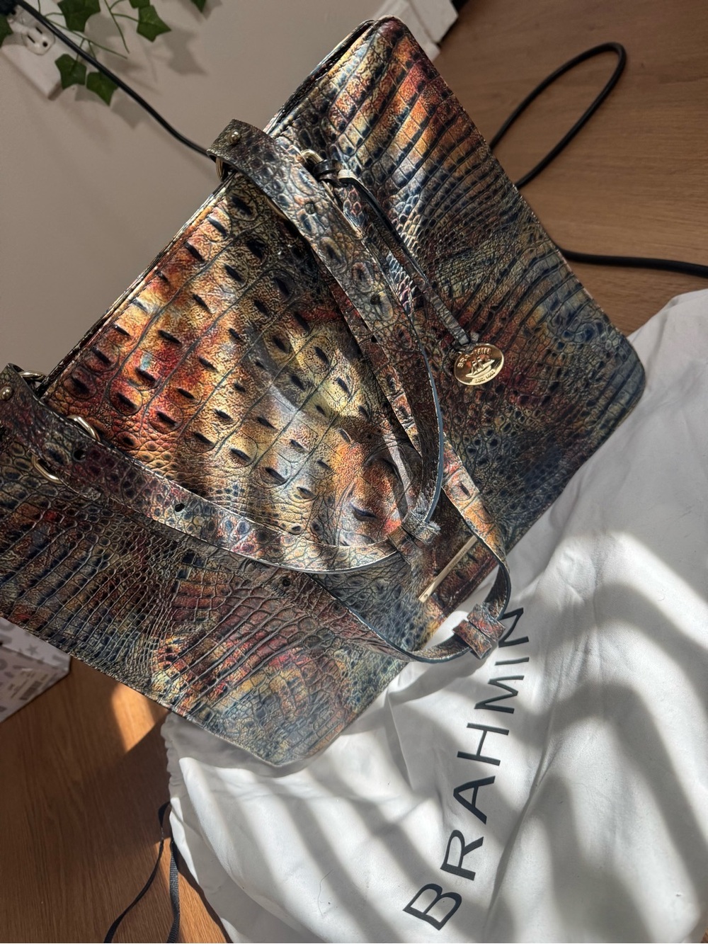 Brahmin Iridescent Multicolor Croc-Embossed Tote